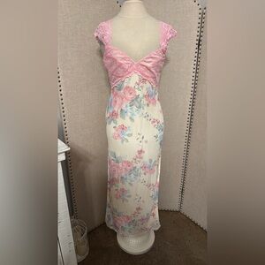 Floral Pink and Cream Maxi Dress